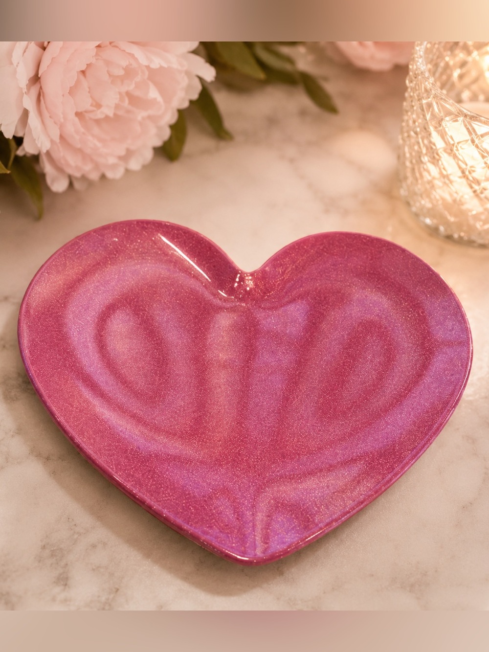 Vintage 2010 Target Pink‎ Glitter Heart-Shaped Melamine Plate